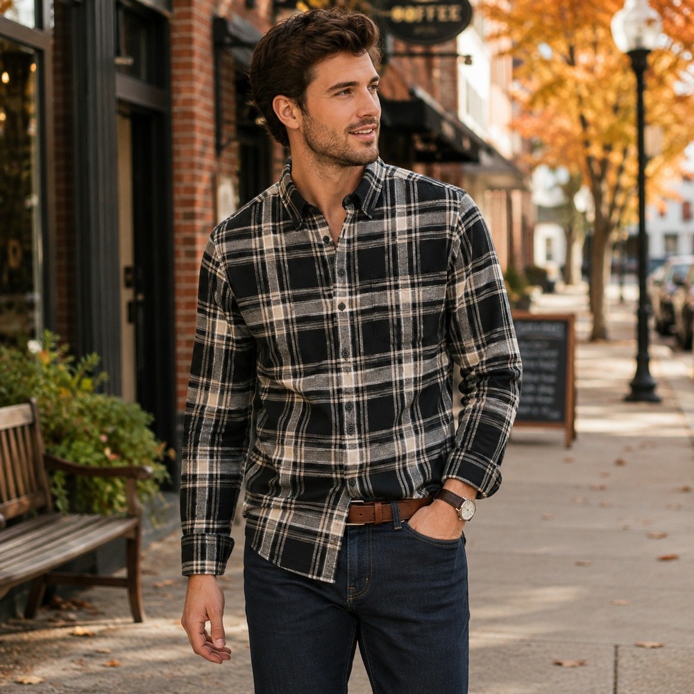J.Crew Slim Flannel Shirt Mens Small Black White Plaid Cotton Button Up NWT